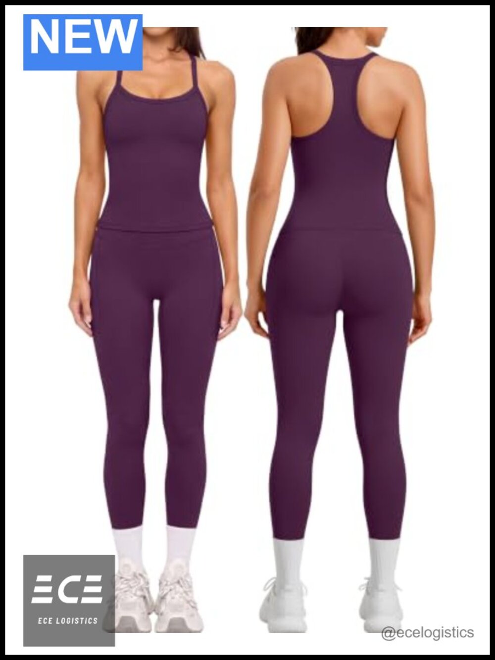 Women's 2 Piece Workout Set Compression Leggings Racerback Tank Top Gym